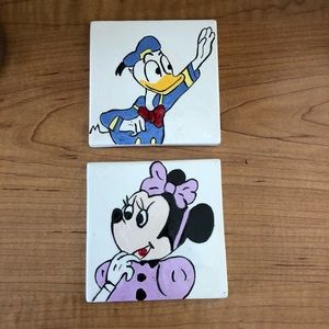 Pair of Minnie & Donald Handcrafted Ceramic Tiles